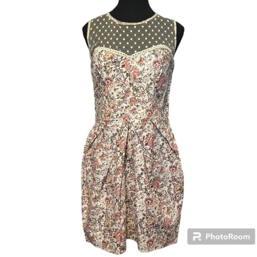 Atmosphere Delicate Floral Midi Dress Sweetheart Mesh Dot Illusion Neckline